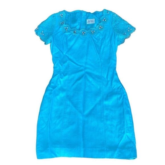 Alfred Werber of Saint Louis Vintage Dress Rhinestone Pearls Lace - Picture 1 of 6